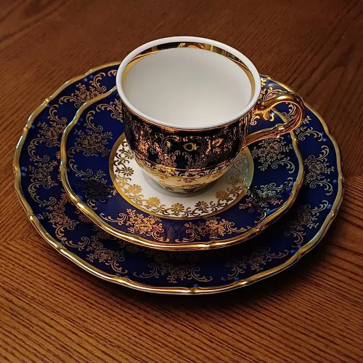 [BUNJANG] Pirkenhammer Cobalt Gold Coffee Cup Trio / [체코 빈티지] 피르켄함머 코발트 골드 커피잔 트리오
