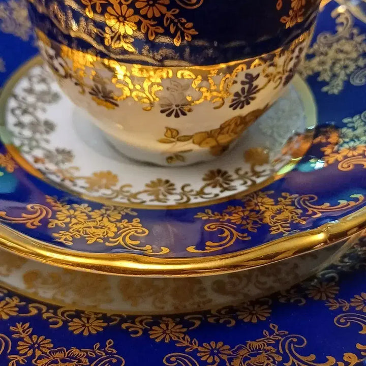 [BUNJANG] Pirkenhammer Cobalt Gold Coffee Cup Trio / [체코 빈티지] 피르켄함머 코발트 골드 커피잔 트리오