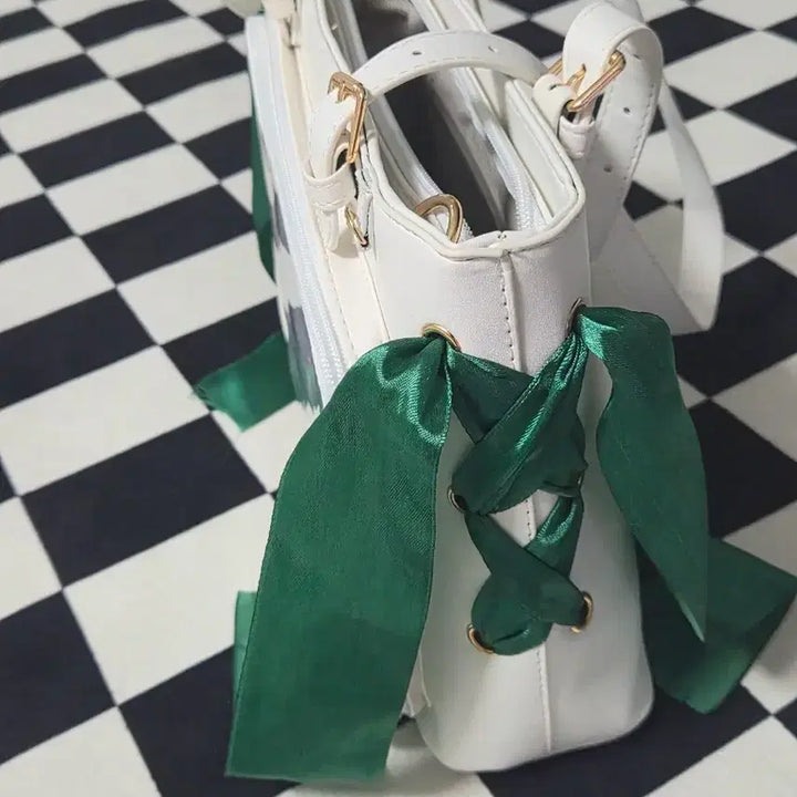 [BUNJANG] White Ita Bag Green Ribbon / 흰색 이타백 초록리본