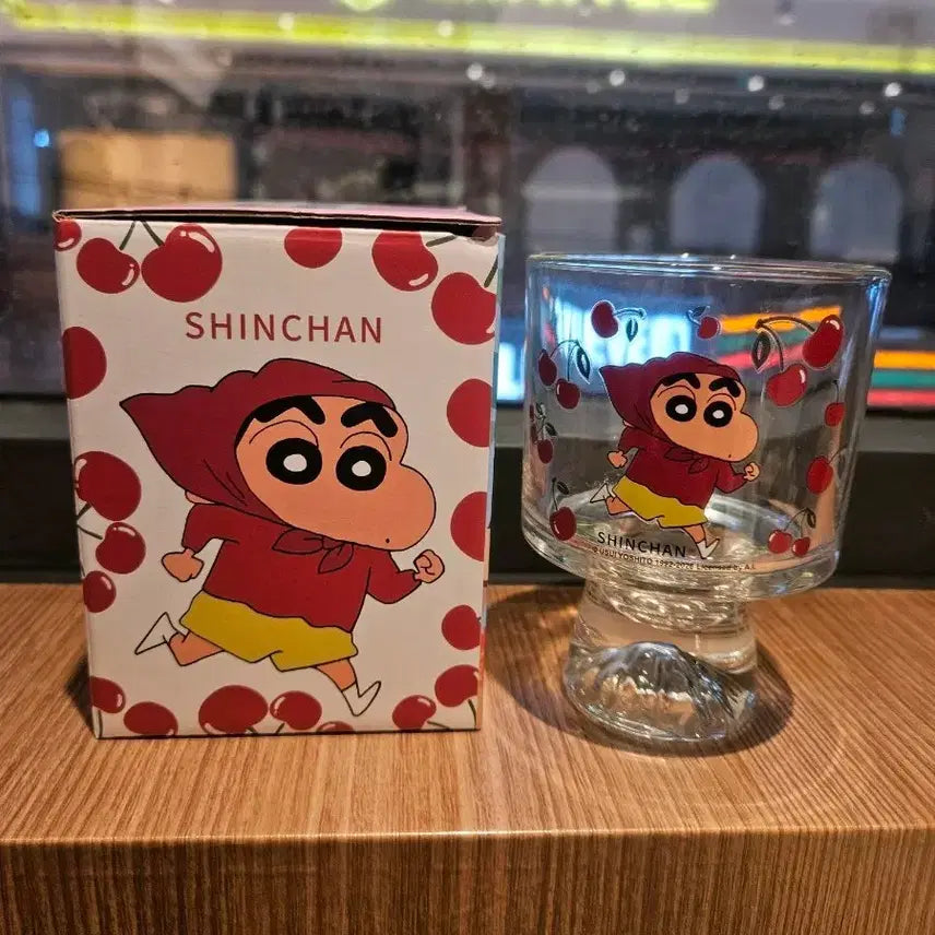 [BUNJANG] Crayon Shin-chan Cherry Glass Cup / 짱구는 못말려 유리컵 체리