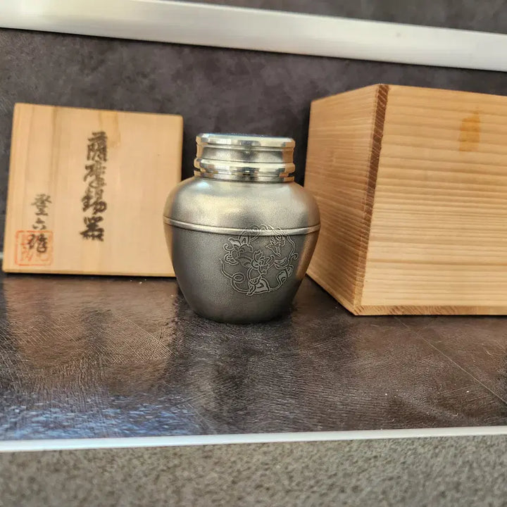 [BUNJANG] Satsuma Iwata Pewter Tea Caddy / 일본 고급주석차통 사츠마 이와키리