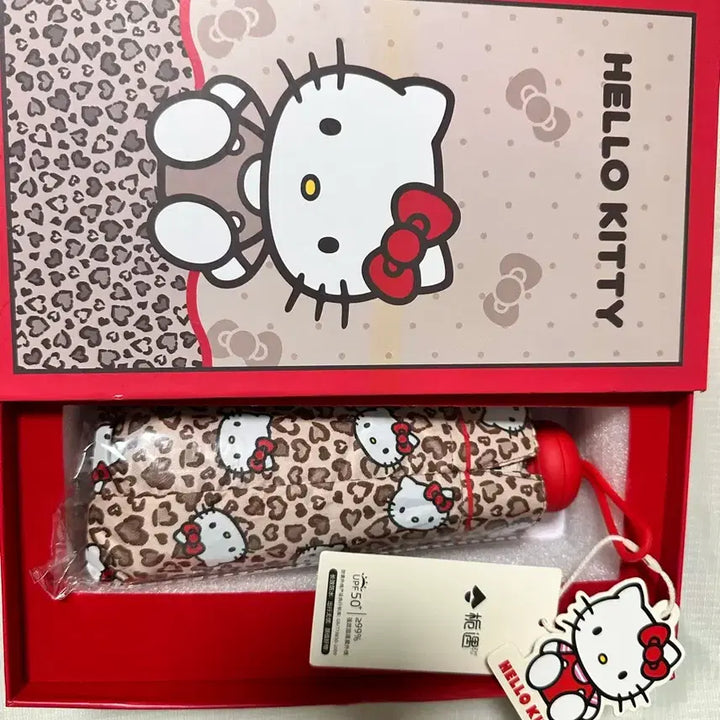 [BUNJANG] Hello Kitty Leopard Pattern Folding Umbrella &amp; Sunshade / 헬로키티 접이식 우산겸 양산 레오파드 패턴