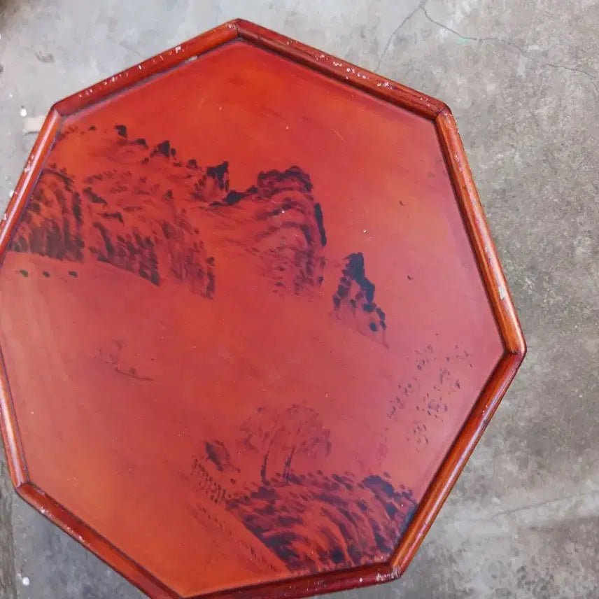 [BUNJANG] Red Octagonal Tray with Minhwa Pattern / 팔각 쟁반 민화 문양 붉은 다과상36&amp;36*16