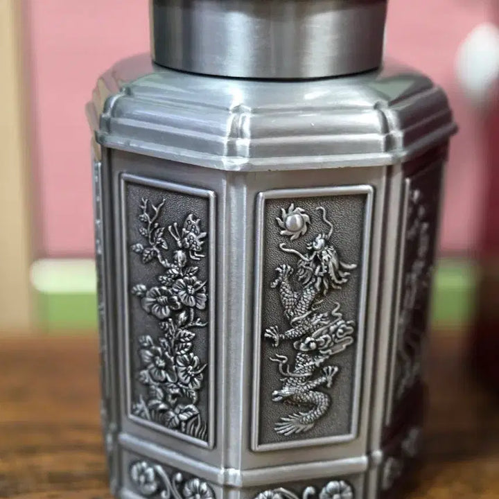 [BUNJANG] Octagonal Pewter Tea Caddy with Dragon and Phoenix Motif / 팔각 주석 차통(용, 봉황 문양)(새제품)