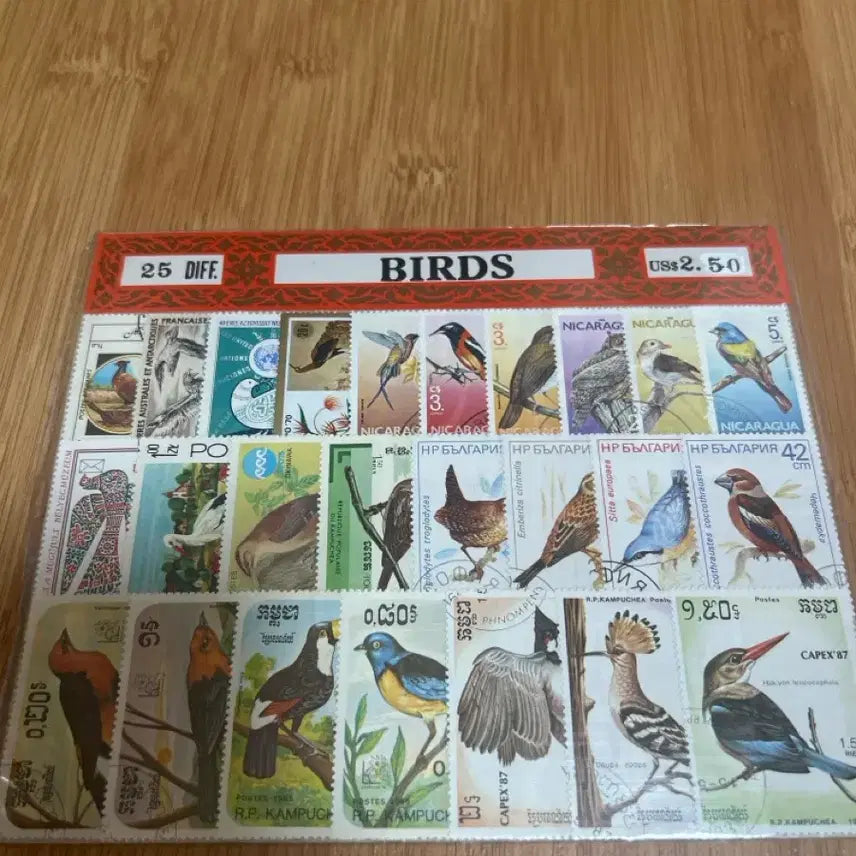 [BUNJANG] Bird Stamp Collection - 25 Designs, Loose Sheets / 새 우표 새 그림 우표 25종 낱장