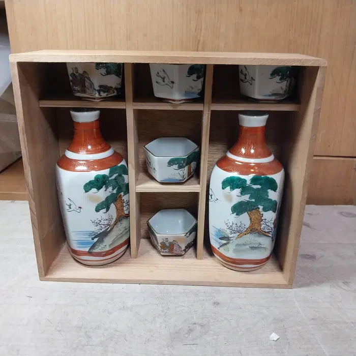 [BUNJANG] 1970s Kutani Maruyama Sake Set, Unused / 1970 일본 구곡/구타니 마루야마 사케 주병 미사용 풀세트