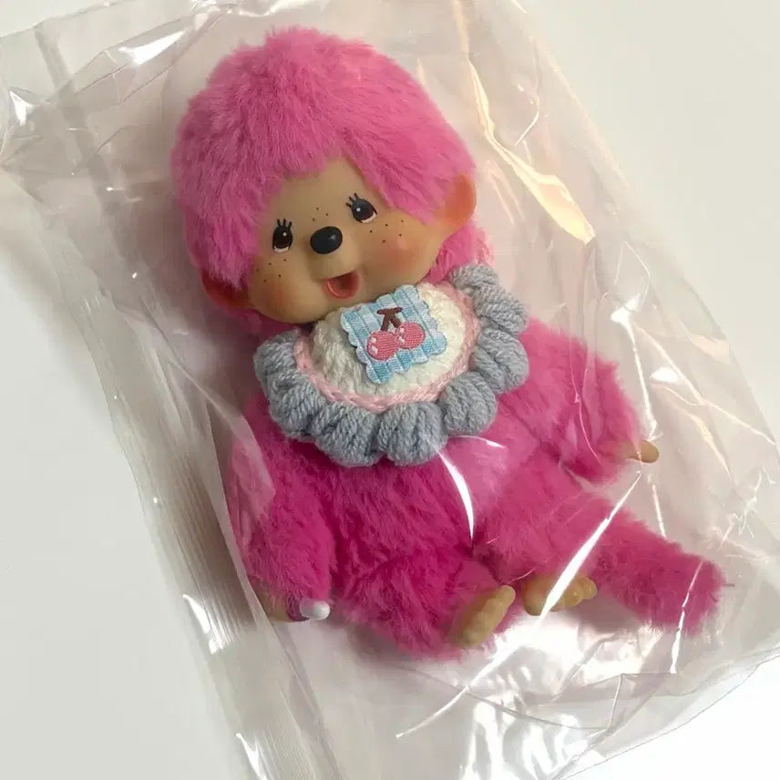 [BUNJANG] Monchhichi Colors Hot Pink Keyring / 몬치치 컬러즈 핫핑크(+턱받이)