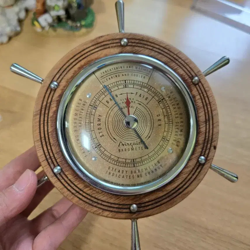 [BUNJANG] Vintage Antique Ship Steering Wheel Anemometer Barometer / 빈티지 엔틱 선박 조타륜 모양 아네로이드 기압계