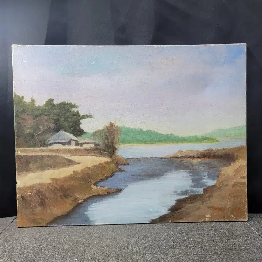[BUNJANG] Riverside Cottage Oil Painting / 강가 외딴집 유화그림