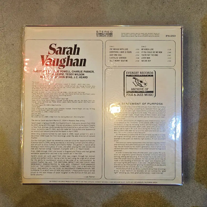 [BUNJANG] Sarah Vaughan "1018" Compilation Vinyl LP / 재즈 보컬리스트 사라 본(Sarah Vaughan)의 초기 명곡들을 집대성한 컴필레이션 바이닐 LP 앨범 Sarah Vaughan/1018