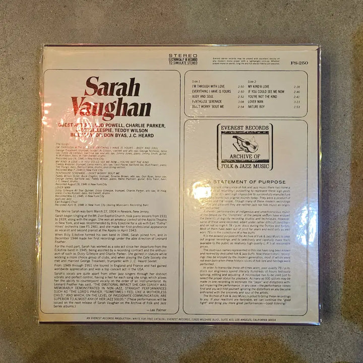 [BUNJANG] Sarah Vaughan "1018" Compilation Vinyl LP / 재즈 보컬리스트 사라 본(Sarah Vaughan)의 초기 명곡들을 집대성한 컴필레이션 바이닐 LP 앨범 Sarah Vaughan/1018