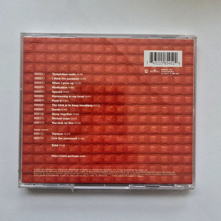 [BUNJANG] Garbage Version 2.0 Sealed CD (Bonus Tracks) / [CD 미개봉 12] 가비지 (Garbage) - Version 2.0 (보너스 트랙 수록반 / BMG / 서울음반 라이센스반)