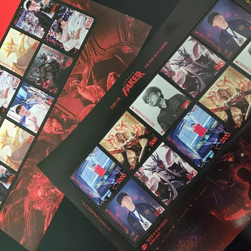 [BUNJANG] Faker Stamp Sheet Set (Red, Black) / 페이커 우표 전지 2종 일괄 (레드, 블랙)