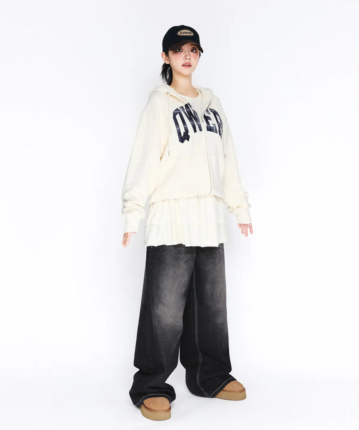 **QWER -Ames-Worldwide  QWER BASIC APPLIQUE HOODIE ZIP-UP CREAM