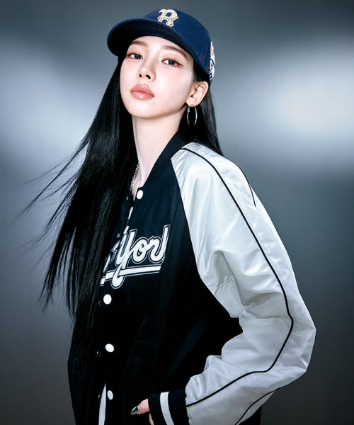 Nylon Front Cursive Varsity Jacket NYM (Black)
