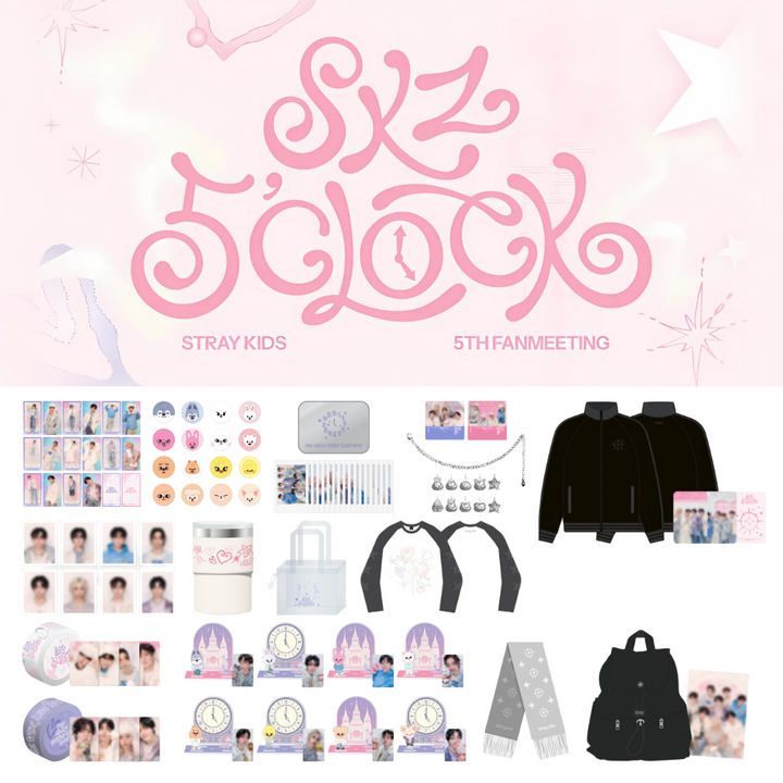 ** [Pre-Order] Stray Kids - 5th Fanmeeting "SKZ 5'Clock" Official MD (Trading Photocard, ID Photo Set, Box Tape Set, Acrylic Stand, Tincase Polaroid Set, Long Sleeve, Track Jacket, BackPack)