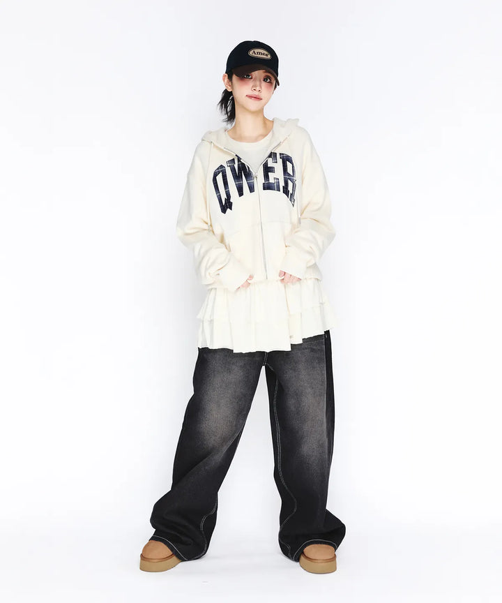 **QWER -Ames-Worldwide  QWER BASIC APPLIQUE HOODIE ZIP-UP CREAM