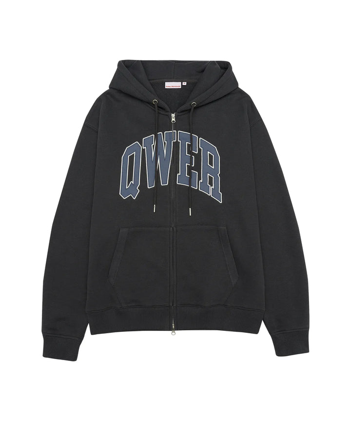 **QWER -Ames-Worldwide  QWER BASIC APPLIQUE HOODIE ZIP-UP DEEP CHARCOAL