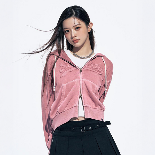 Superdry ILLIT - [Super Dry] Women's Vintage Applique Zip-Up Hoodie Dusty Pink