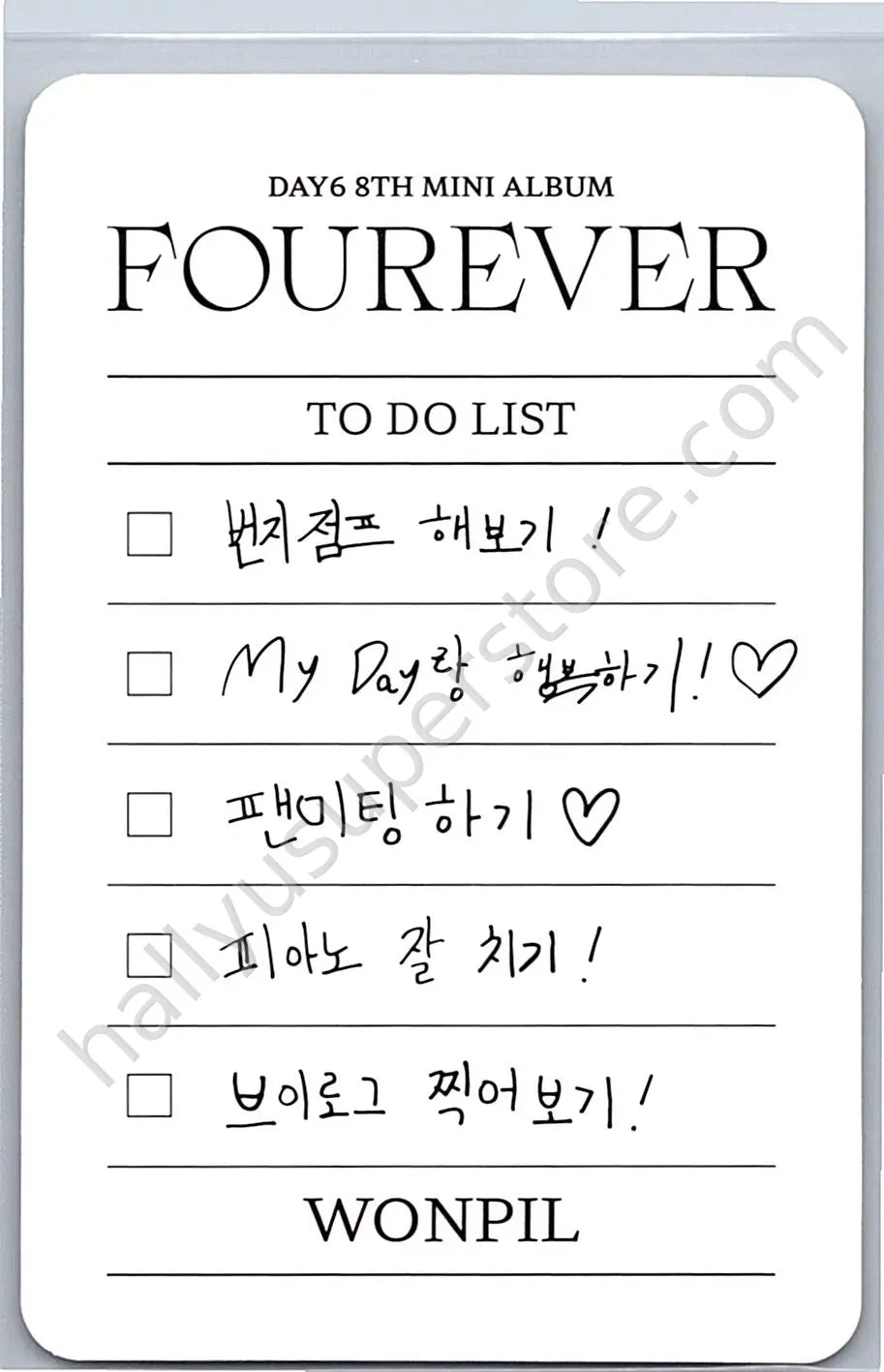 DAY6  - Wonpil - Fourever album photocard green version message card nemo version platform version