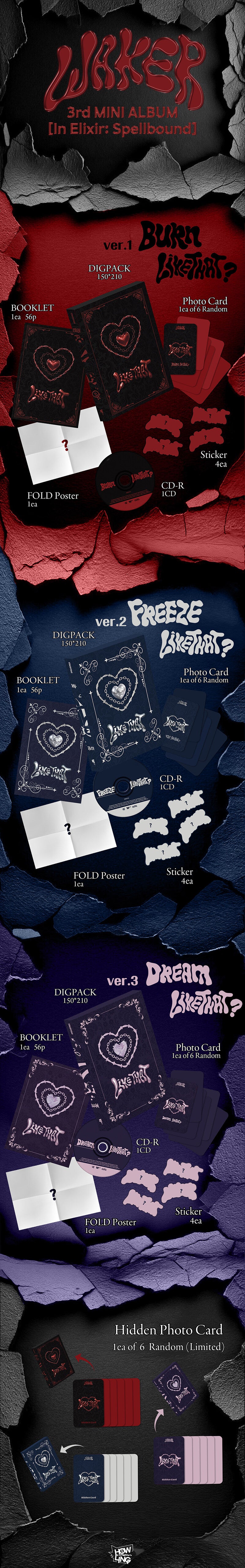 [Pre-Order] Waker 웨이커 - 3rd Mini 미니 3집 In Elixir: Spellbound (3 ablums Set) + 3 Aladin POB
