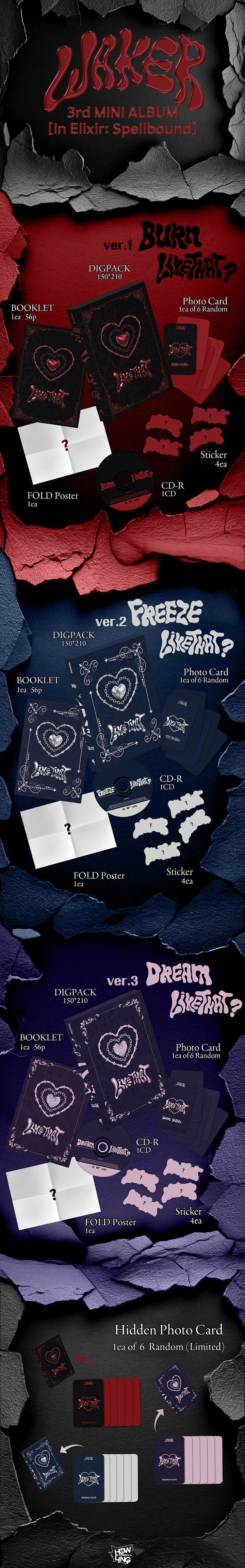 [Pre-Order] Waker 웨이커 - 3rd Mini 미니 3집 In Elixir: Spellbound (3 ablums Set) + 3 Aladin POB