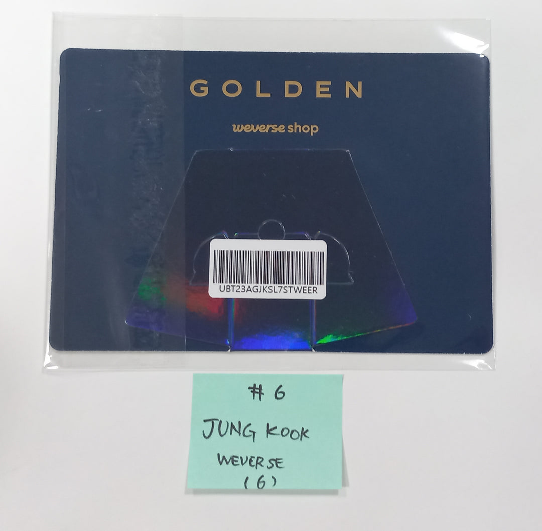Jung Kook "Golden" - Weverse Shop Pre-Order Benefit PVC Transparent Photocard, Hologram Photo Stand, Grip Tok Set (3EA) [23.11.09]