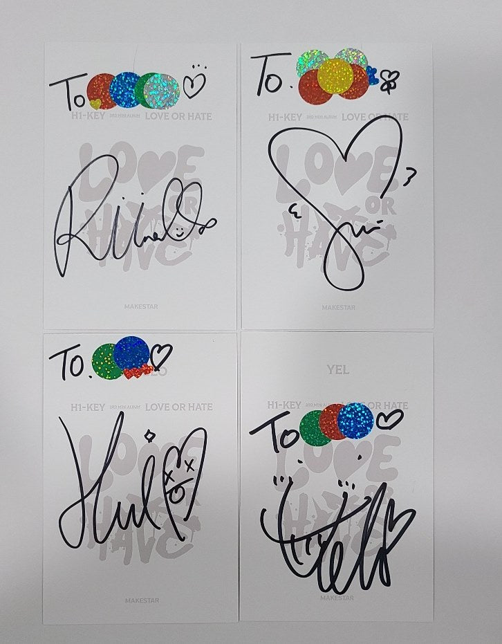 H1-KEY "LOVE or HATE" - Hand Autographed(Signed) Makestar Winner Postcard [24.7.30] - HALLYUSUPERSTORE