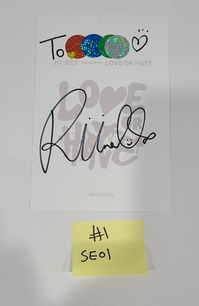 H1-KEY "LOVE or HATE" - Hand Autographed(Signed) Makestar Winner Postcard [24.7.30] - HALLYUSUPERSTORE