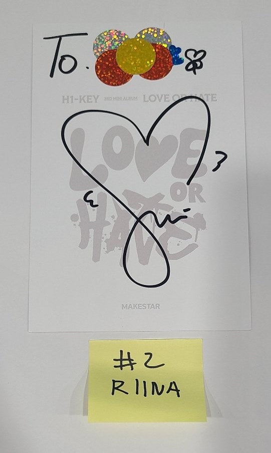 H1-KEY "LOVE or HATE" - Hand Autographed(Signed) Makestar Winner Postcard [24.7.30] - HALLYUSUPERSTORE