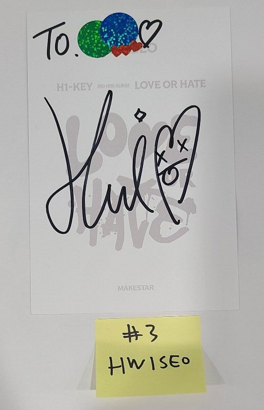 H1-KEY "LOVE or HATE" - Hand Autographed(Signed) Makestar Winner Postcard [24.7.30] - HALLYUSUPERSTORE