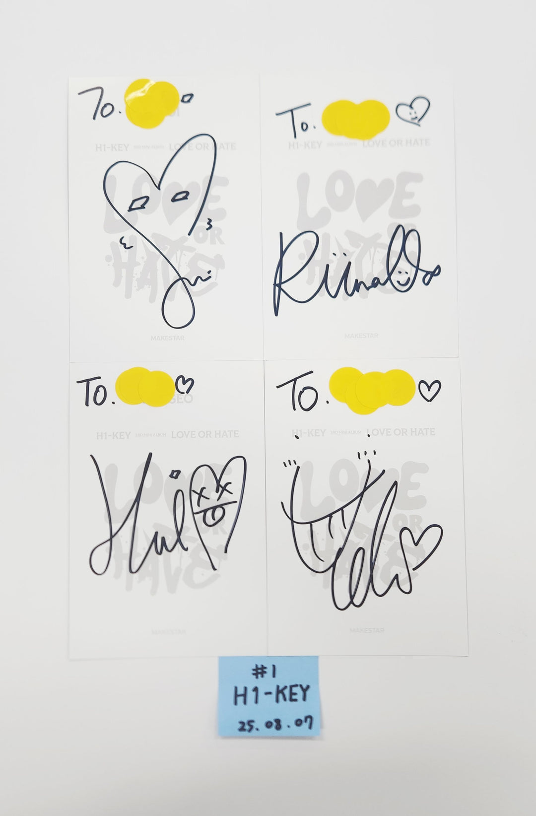H1-KEY "LOVE or HATE" - Hand Autographed(Signed) Postcards Set (4EA) [25.8.7]