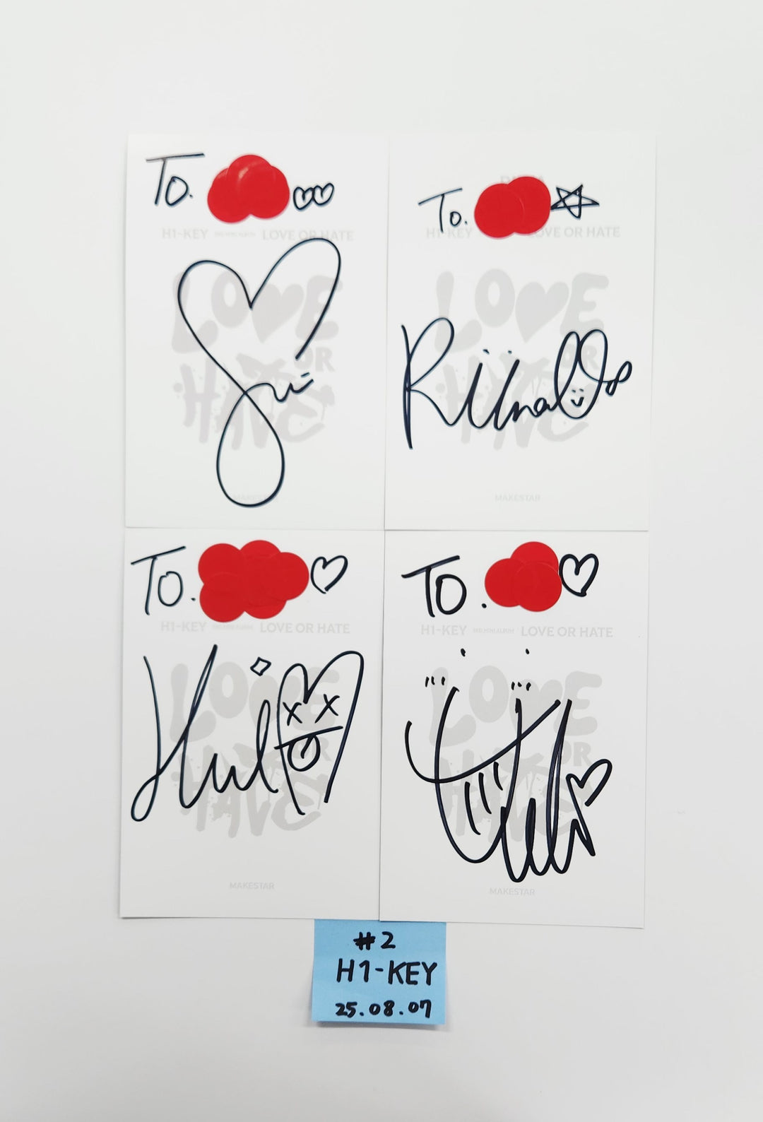 H1-KEY "LOVE or HATE" - Hand Autographed(Signed) Postcards Set (4EA) [25.8.7]