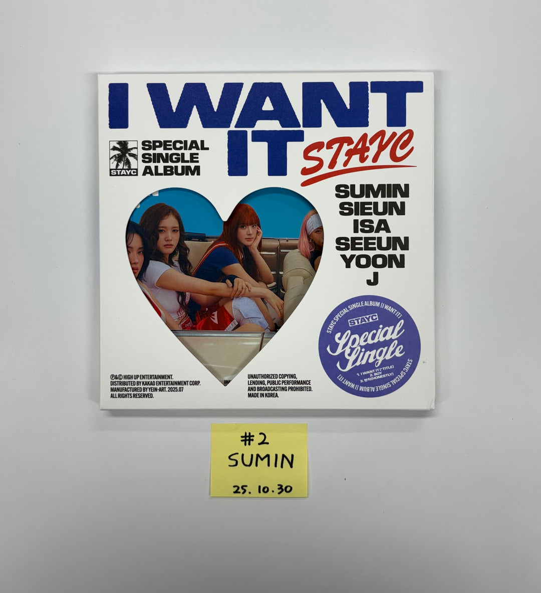 SUMIN (of STAYC) "I WANT IT" - Hand Autographed(Signed) Album [25.10.30]