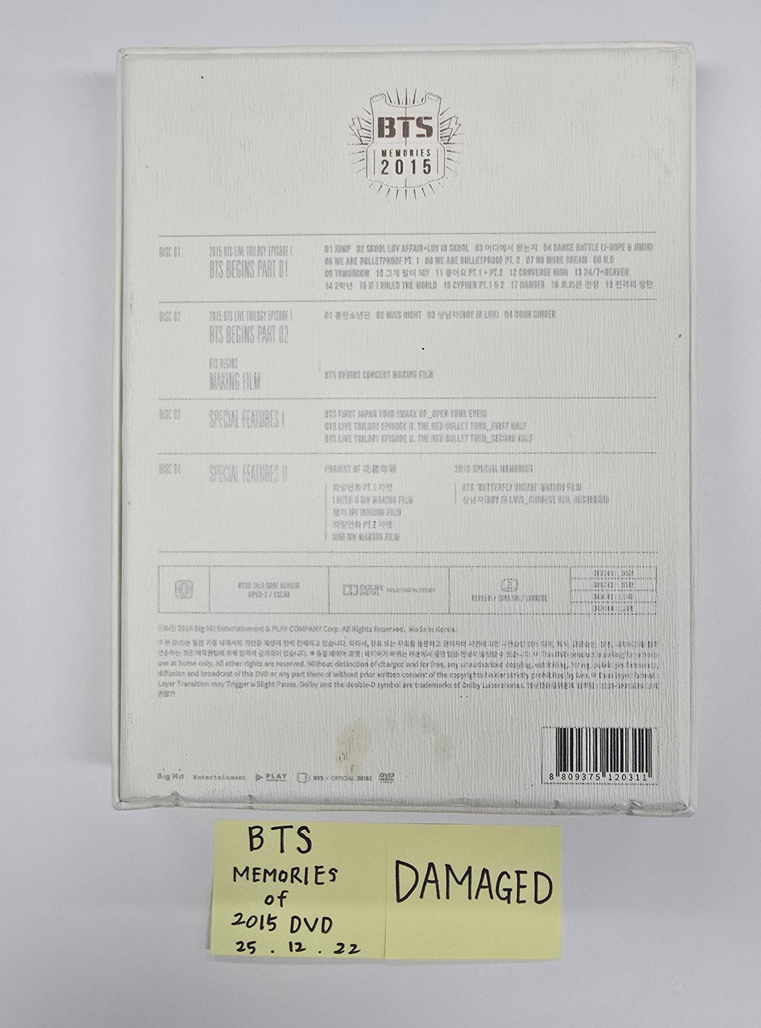 BTS Memories Of 2015 DVD - Hand Autographed(Signed) Promo Album [25.12.22] - Please Read !