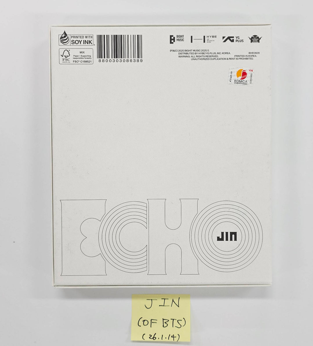 JIN (Of BTS) "Echo" - Hand Autographed(Signed) Promo Album [26.1.14]