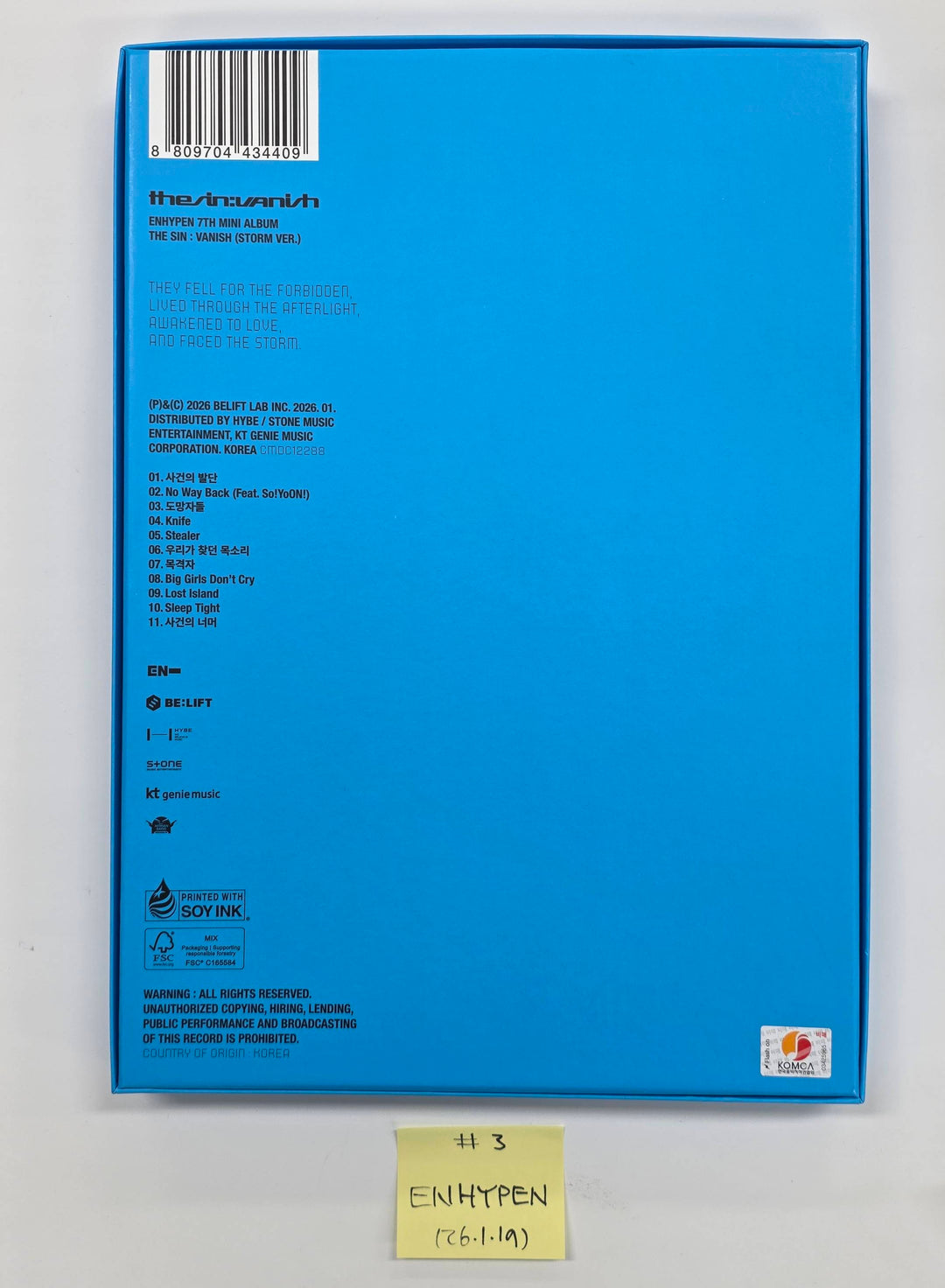 ENHYPEN "THE SIN : VANISH" - Hand Autographed(Signed) Promo Album [26.1.19]