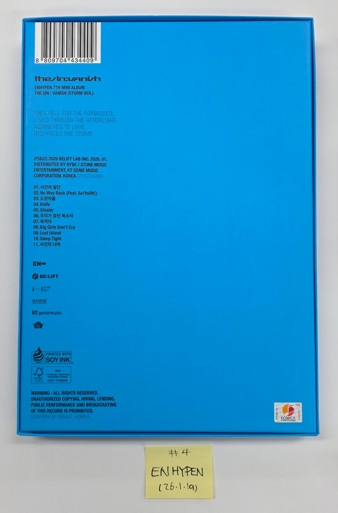 ENHYPEN "THE SIN : VANISH" - Hand Autographed(Signed) Promo Album [26.1.19]