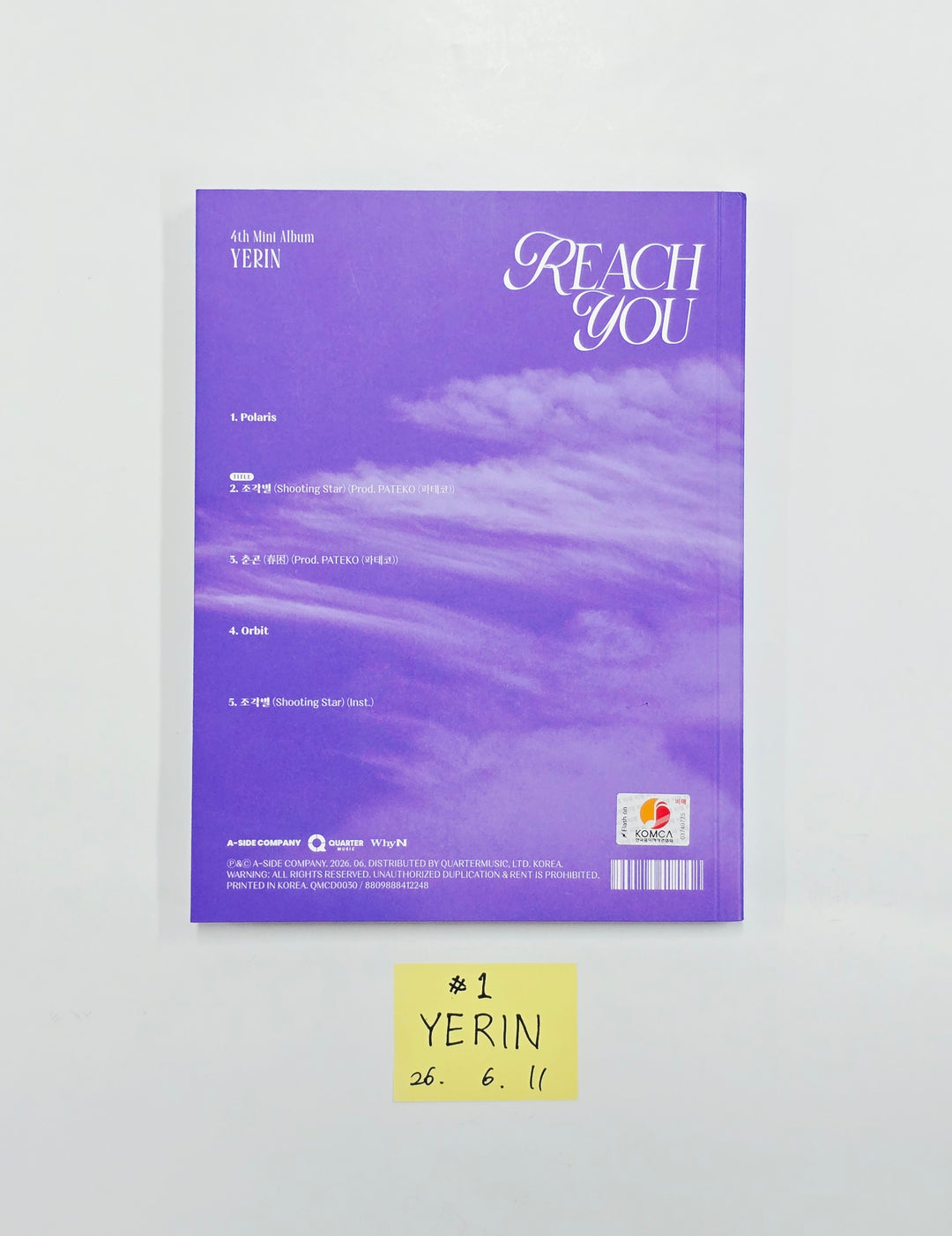 YERIN (of GFRIEND) "REACH YOU" - Hand Autographed(Signed) Promo Album [26.06.11]
