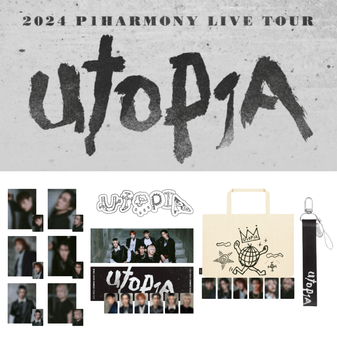 [Pre-Order] P1Harmony - [2024 P1Harmony Live Tour : UTOPIA] Official MD (A4 Photo Set, Slogan, Metal Pin, Eco Bag, Light Stick Strap)