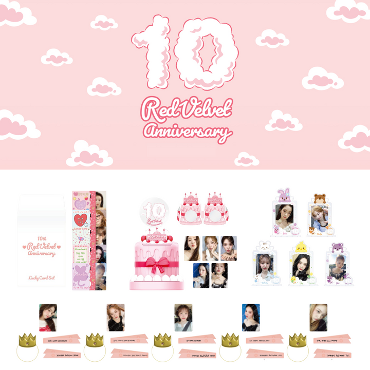 Red Velvet - 10th Anniversary MD (Lucky Card, Doll Prop Set, Party Cake Set, Acrylic Stand Set) - HALLYUSUPERSTORE