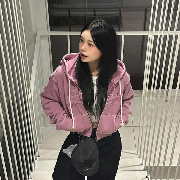 Superdry ILLIT - [Super Dry] Women's Vintage Applique Zip-Up Hoodie Dusty Pink