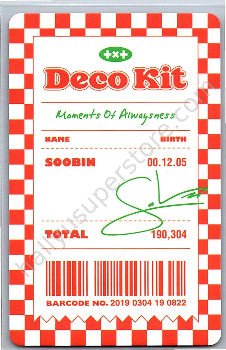TOMORROW X TOGETHER - Soobin - TXT Deco Kit 2022 photocard set