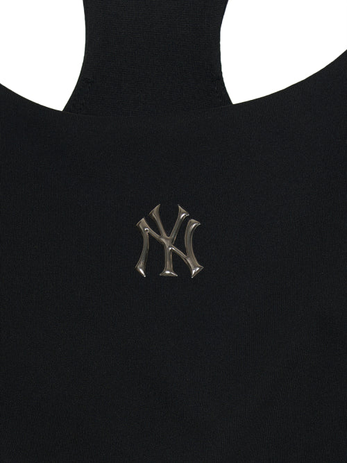 Women's Basic Lettering Band Accentuated Cropped Top NY (Black)