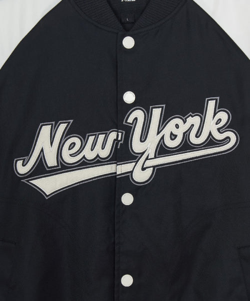 Nylon Front Cursive Varsity Jacket NYM (Black)
