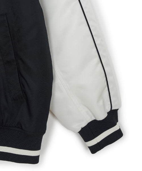 Nylon Front Cursive Varsity Jacket NYM (Black)