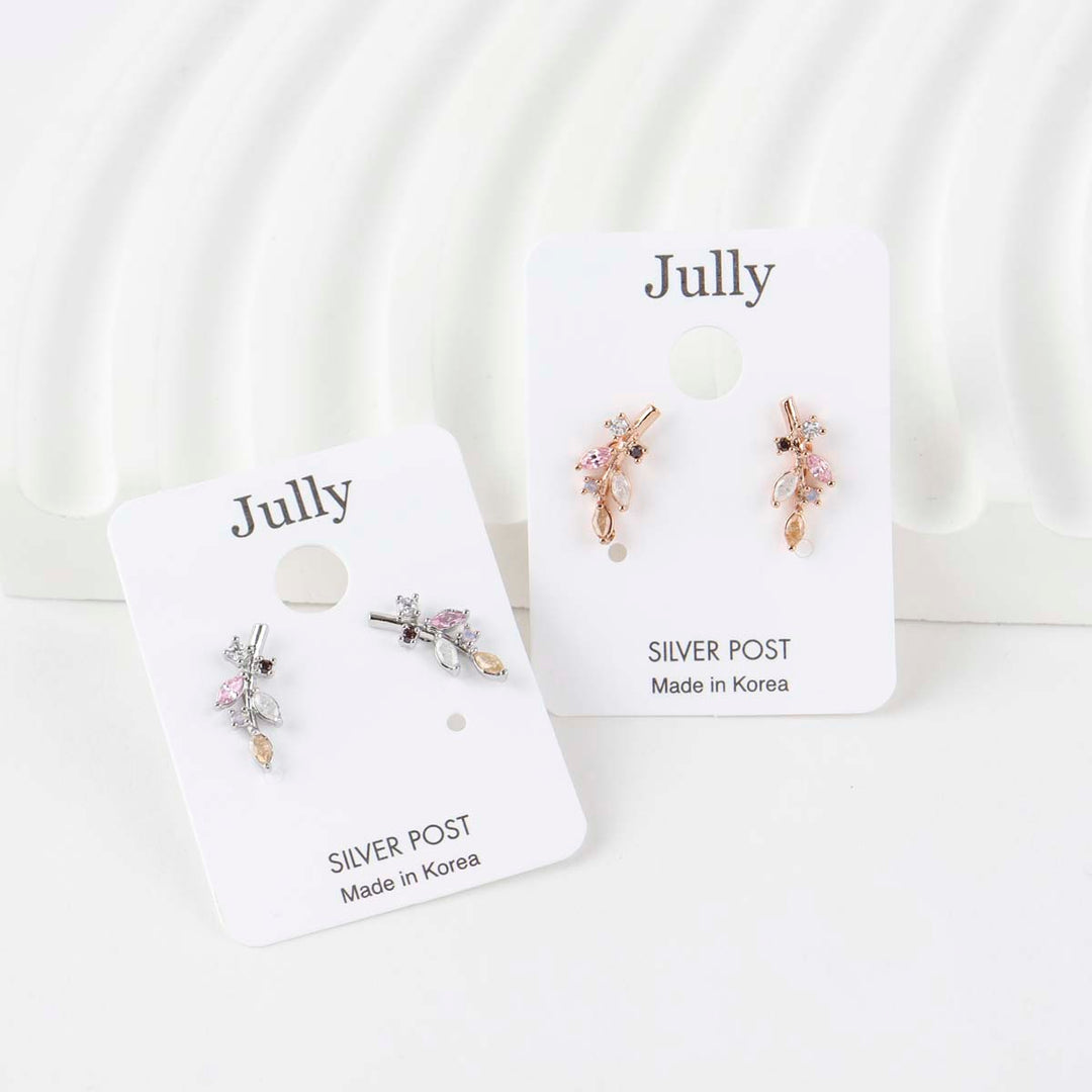 Jully Sterling Silver Fashing Earrings - Cubic Flower and Leaf Style