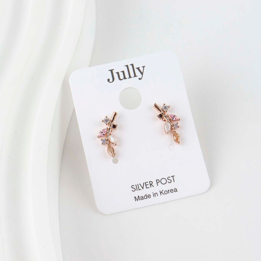 Jully Sterling Silver Fashing Earrings - Cubic Flower and Leaf Style