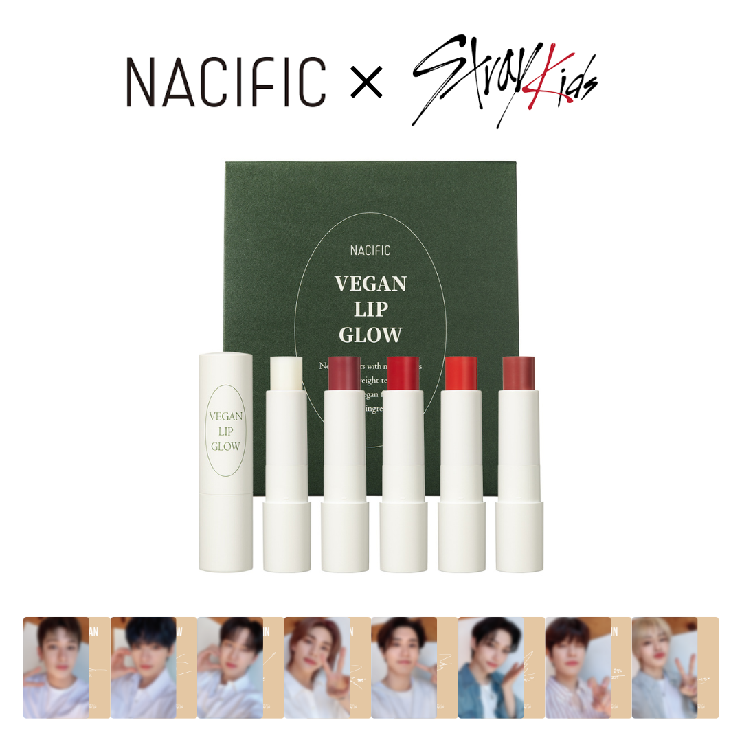 Stray kids X NACIFIC - VEGAN LIP GLOW Set + Official Photocards Set (8EA) - HALLYUSUPERSTORE