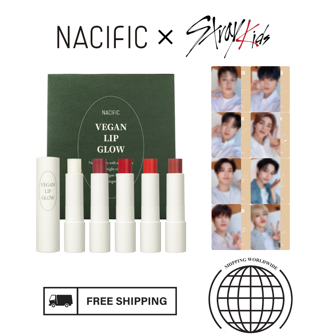 Stray kids X NACIFIC - VEGAN LIP GLOW Set + Official Photocards Set (8EA) - HALLYUSUPERSTORE